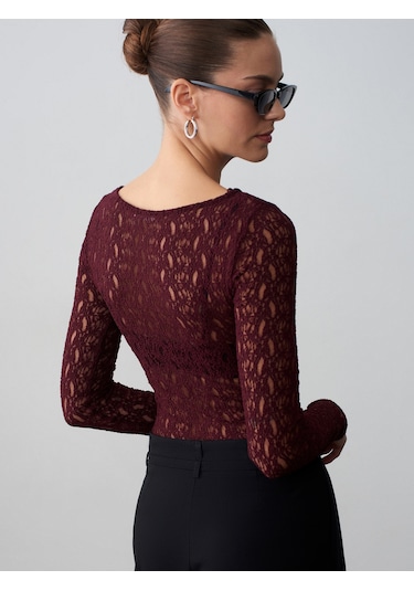 Dilvin 32763 Kayık Yaka Dantel Top-bordo