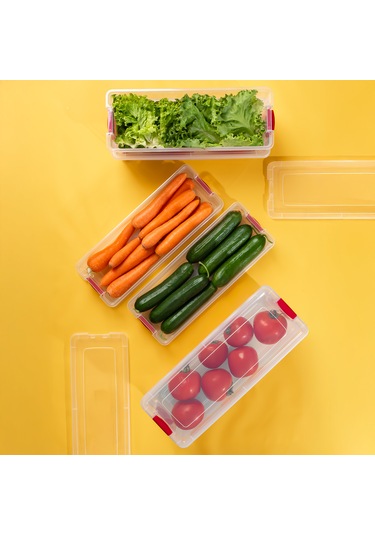 Porsima 455-4 4 Lü 2,3lt Kilitli Kapaklı Yiyecek Erzak Saklama Kabı Seti - Buzdolabı Düzenleyici Organizeri Şeffaf