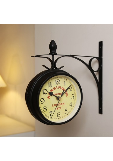 Mufunye Ev Dekorasyonu İçin İki Yönlü Retro Demir Duvar Saati - Siyah, Salonun Zenginleşmesi İçin Kreatif Takı Tasarımı Siyah
