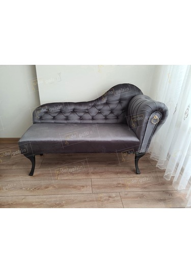 Ters Kol Dekoratif Bihter Koltuk Josefin Puf 120 Cm Siyah Ayak Antrasit