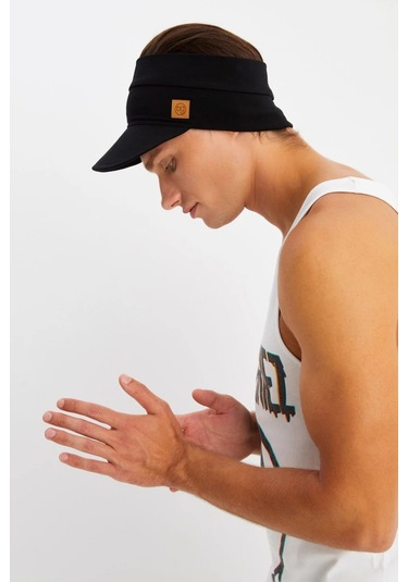 Erkek Uv Koruyuculu %100 Pamuklu Penye Tenis Golf Stil Vizör Şapka Siperlik - Tek Ebat / Siyah Siyah