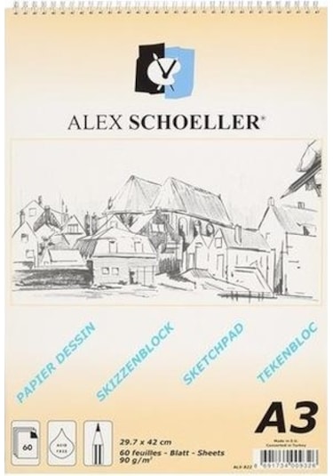 Alex Schoeller A3 Spiralli Eskiz Defteri 90 Gr 60 Yaprak Spiralli