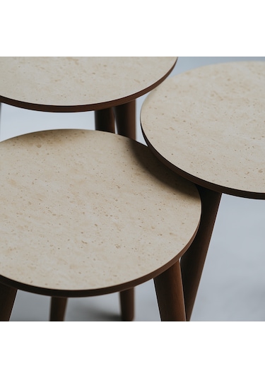 Madrid 3'lü Zigon Sehpa %100 Mdf Yuvarlak Traverten