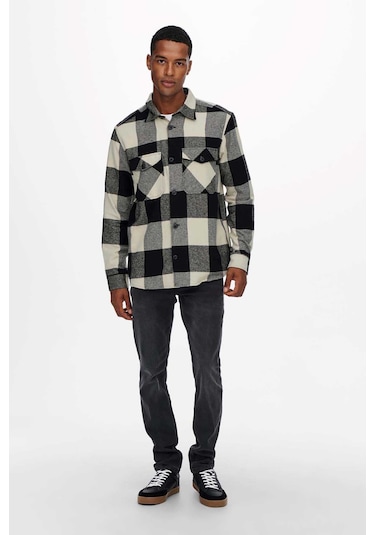 Only & Sons Erkek Onsmılo Kareli Çift Cepli %100 Pamuk Gömlek 22019854 Siyah