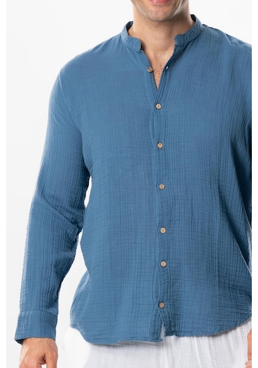 Uzun Kol Hakim Yaka Erkek Müslin Yazlık Gömlek İndigo İndg-indigo İndigo