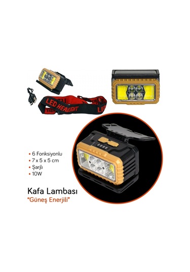 Lambada Kafa Lambası Güneş Enerjili Çakarlı Şarjlı 4 Led + 2 Cob 10w Br4456035