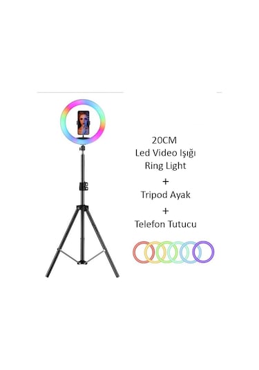 Juo Mj20 RGB Ring Light 20Cm Led Video Işığı Ayak Dahil
