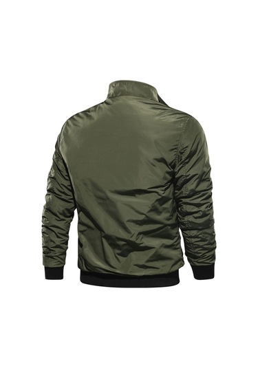 Moda Düz Renk Rahat Dik Yaka Erkek Uçuş Ceketi Yeşil