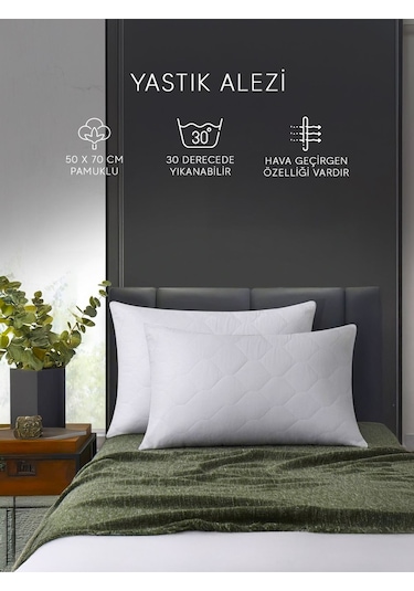 Kapitoneli Pamuklu Yastık Koruyucu Alez 4'lü Paket