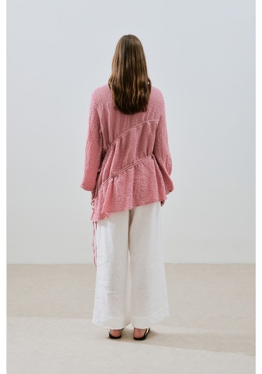 Büzgü Bağlamalı Dokulu Tunik Pembe Pembe