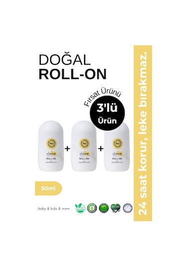 8699375052306 3'lü Fırsat Paketi - Clooe Doğal Roll On Unisex Ter Kokusu Önleyici 50ml Pka002