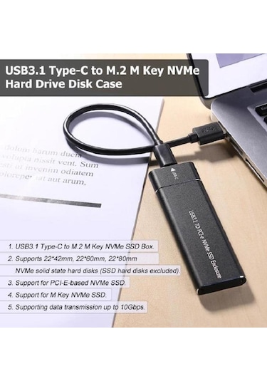 USB 3.1 Type-C To Pci-e Express NVMe SSD M.2 M-Key Hard Disk Kutusu
