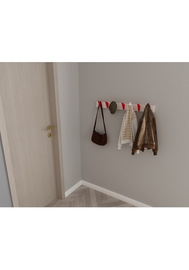 Hepsi3boyutlu Modern Duvar & Kapı Kanca Askılık - 7 Adet Kırmızı Kanca Askılık - Model No : 5 Kırmızı