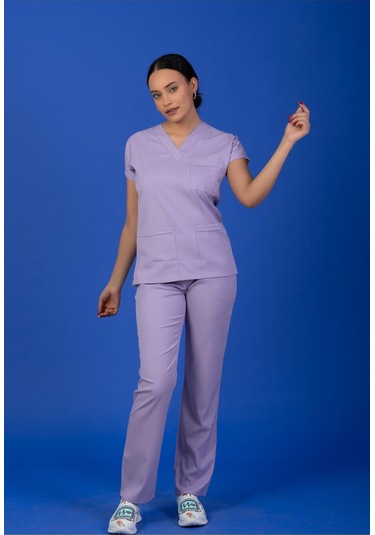 Tek Üst Unisex Kalıp Lila Likralı Hemşire / Doktor Forması Scrubs Lila