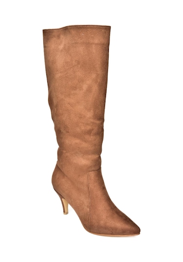 Fox Shoes R372453002 Taba Süet İnce Topuklu Kadın Çizme Taba