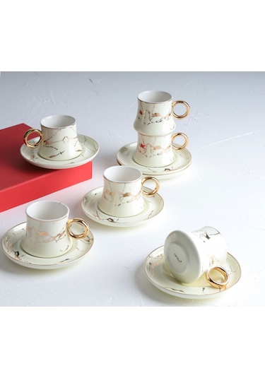 Arow Kahve Takımı Mermer Desen Beyaz Tr-2619