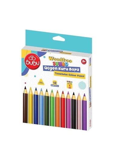 Bubu Woodfree Jumbo Üçgen Kuruboya 12 Li