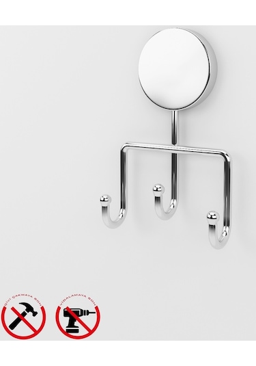 Alper Banyo İris Krom Yapışkanlı Üçlü Banyo Mutfak Askısı - İster Yapışkanlı İster Montajlı
