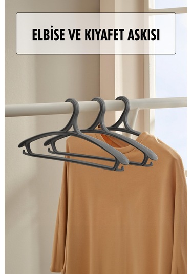 3 Lü Geniş Kıyafet Ve Elbise Askısı Füme 43 Cm Siyah