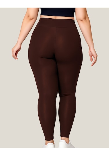 Alya Underwear Büyük Beden Tayt Dalgıç Kumaş Yüksek Bel Kahverengi