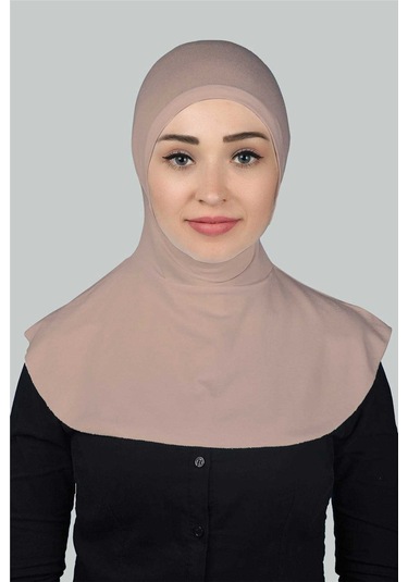 Kadın Tesettür Pratik Boyunluklu Hijab - Sporcu Bone Pudra