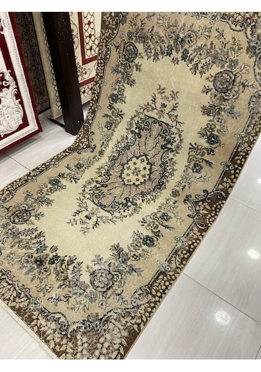 El Dokuma Isparta Halısı 113X207 Eskitme Yeşil Göbekli %100 Yün !