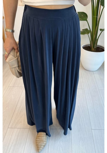 Feela Moda Premium Modal Kumaş Pileli Şalvar Kadın Pantolon 2012 Lacivert