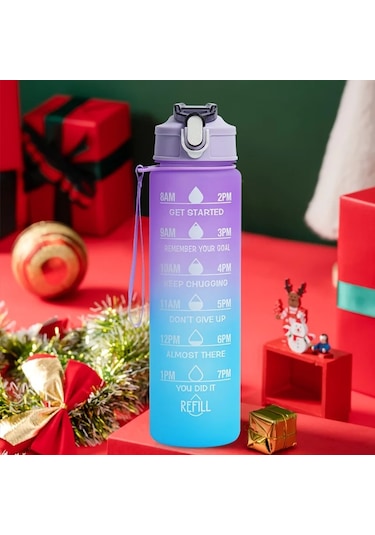 Su Şişesi 2 Litre Sulu Kalın Motivasyonlu Sızdırmaz Plastik Spor Şişe 900ml-purple Blue 2.0l 900ml-purple Blue