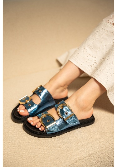 Craft Kadın Gold Toka Detaylı Terlik Mavi