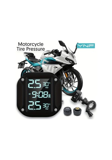 Xuweiwei Ynf Motosiklet Tpms Siyah 2 Dis Sensor Lcd Ekran Lastik Basinc Sicaklik Izleme Alarm Usb Sarj Dayanikli