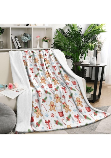 Noel Desenli 50x60 İnç Polar Battaniye, Yumuşak, Hafif Ve Kalın, Erkek, Kadın Ve Çocuk İçin Noel Zencefil Ekmek Hediyesi