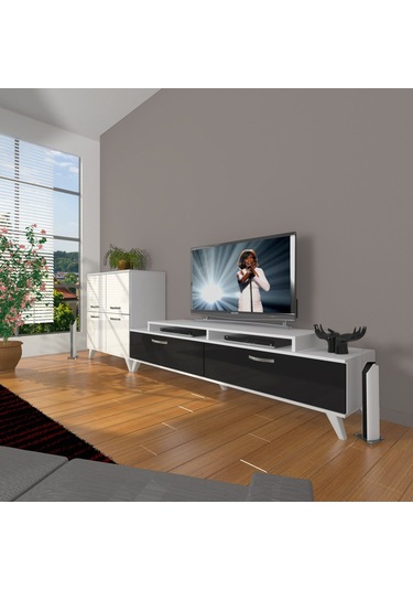 Decoraktiv Ekoflex On Slm Retro Tv Ünitesi Tv Sehpası Beyaz - Siyah