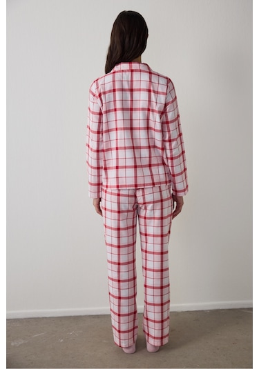 Penti Gül Kurusu Modal Ekoseli Gömlek Yaka Düğmeli Pamuklu Pijama Takımı