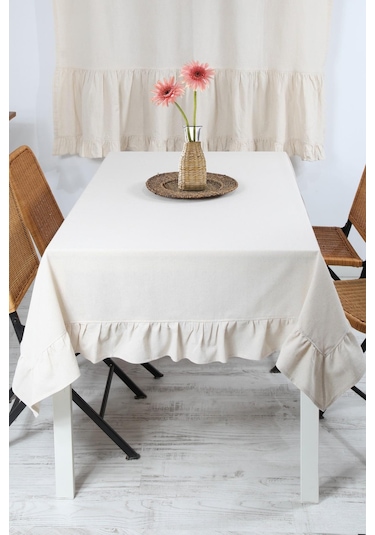 Naturel Fırfırlı Masa Örtüsü Vintage Krem