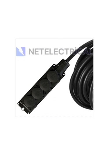 Kauçuk 4'lü Topraklı Grup Priz Uzatma Kablosu 14 Metre 3x2.5 Mm² Ttr Kalın Siyah Kablolu 14 Metre