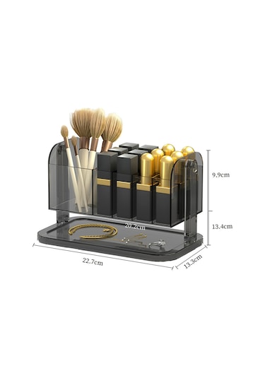 Cbtx Pet Ruj Saklama Kutusu Çok Izgaralı Tuvalet Masası Makyaj Fırçası Dudak Sır Şeffaf Organizatör - Şeffaf Gri