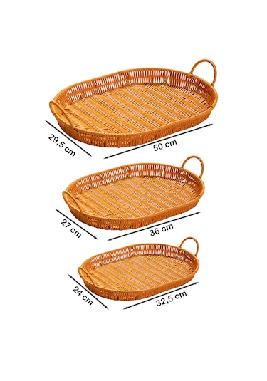 Porsima 708d Oval 3'lü Hasır Tepsi Dekoratif Sunum Servis Tepsisi