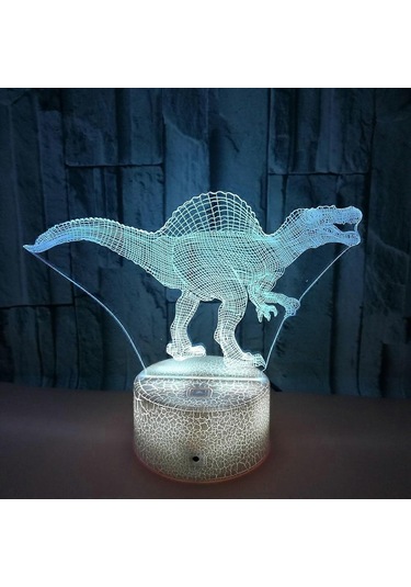 Gece Lambası 3d Lamba 7 Renk Değiştiren Led Gece Lambası Akıllı Dokunmatik Ve Uzaktan Kumandalı 3d Gece Işıkları Dinozor Spinosaurus
