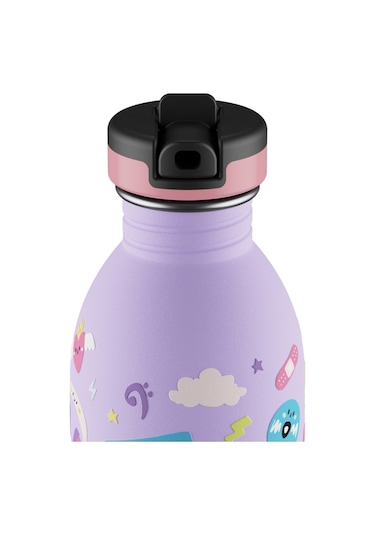 Kids Bottle Music Friends Pipetli Paslanmaz Çelik Çocuk Su Matarası 500 Ml Mor