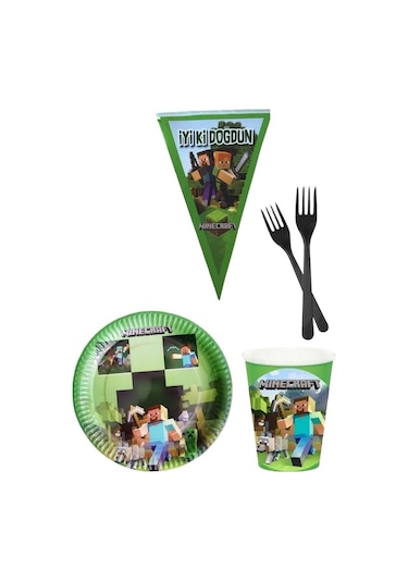 Minecraft 8 Kişilik Erkek Doğum Günü 4 Parçalı Mini Set Erkek Çocuk