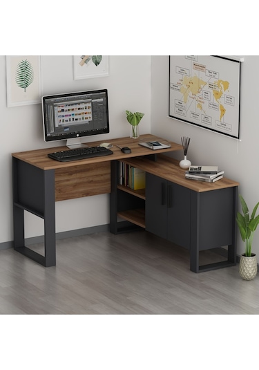 Ares Çalışma Masası Ofis Masası Bilgisayar Masası Ceviz - Antrasit Antrasit - Ceviz