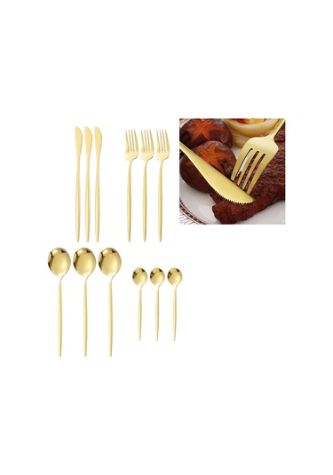 12 Parça Sofra Takımı Kaşık Bıçak Çatal Parlak 410 Paslanmaz Çelik Çatal Bıçak Takımı Ev Restoran İçin Altın