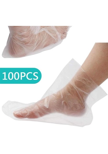 100 Adet Tek Kullanımlık Plastik Ayak Kapakları Şeffaf Ayakkabı Koruyucu Parafin Banyosu Balmumu Spa Terapi Çanta Astar Patik