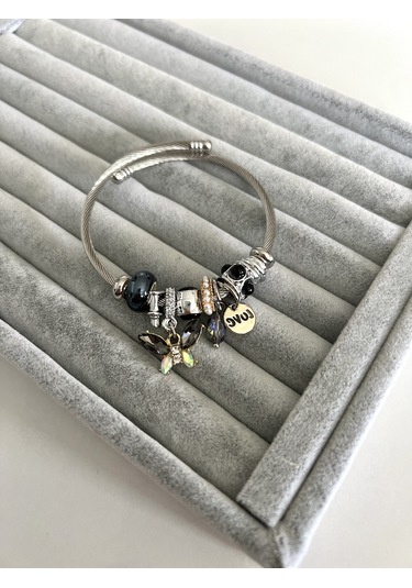 Su Perisi Takı Bijuteri Çelik Gümüş Siyah Kelebek Bileklik