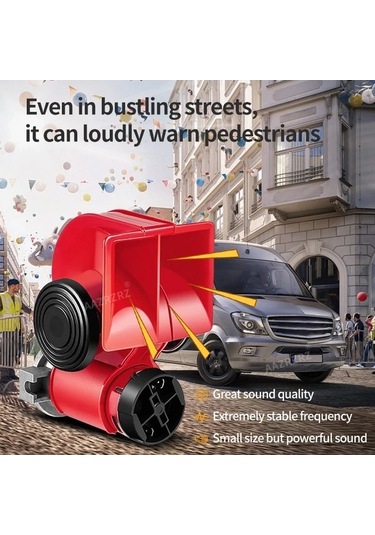 Pazly 12v Kamyonlar İçin Uygun Kırmızı Tek Parça Çift İpli Tren Salyangoz Pnömatik Korna Süper Büyük Hacimli Araba Kornası Kompresörle Donatılmış