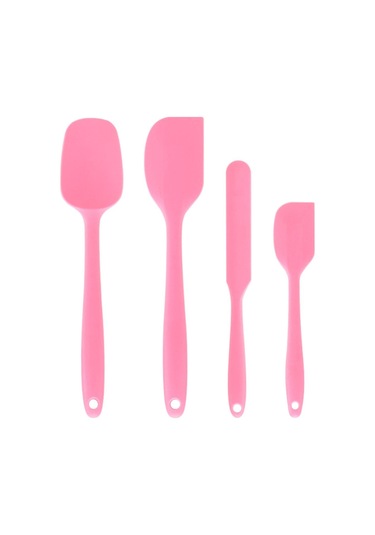 Pembe 4 Parçalı Pişirme Aracı Seti Krem Spatula Mutfak Hepsi Bir Arada Yapışmaz Tencere Salata Karıştırma Silikon Spatula