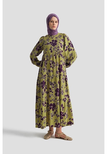 Armine Trend Çiçek Desenli Elbise-yeşil 25yt910 Yeşil