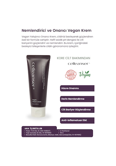 Celleanser Centella İçeren Nemlendirici ve Onarıcı Günlük Vegan Bakım Kremi 60 ML