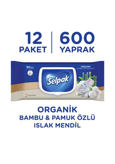 Selpak Organik Bambu Ve Organik Pamuk Özlü Islak Mendil 12'li