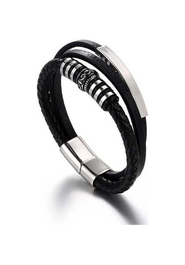 Novahub Yeni Erkek Gelgit Trey Geçici Deri Bileklik - Klasik Geometrik Tasarım - Titanyum Çelik Bilezik Çok Renkli